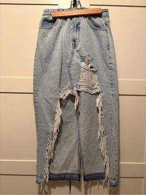 Absolutely Light Blue Distressed Straight-Leg Jeans Skirt